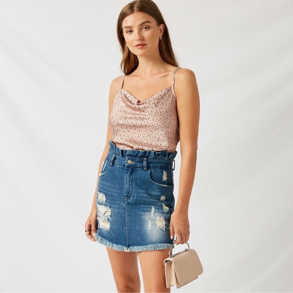 HAYDEN Distressed Paperbag Denim Skirt Women’s Small - Picture 2 of 14